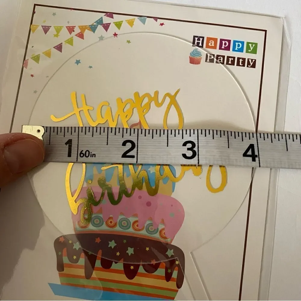 Happy birthday cake topper gold calligraphy acrylic plexi glass-4” 5 pack